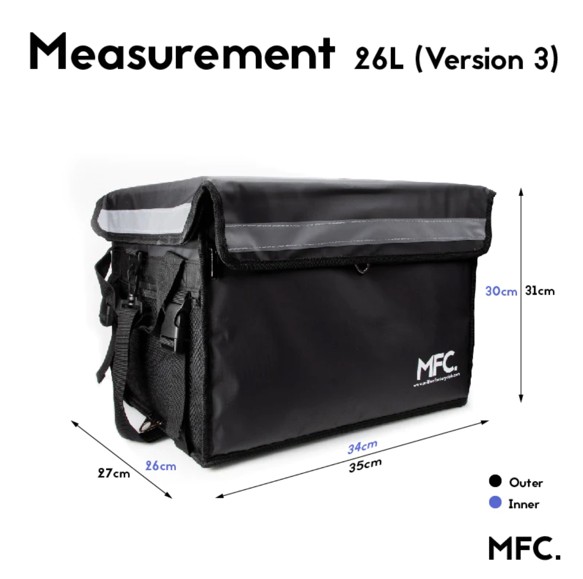 MFC 26L MAGNETO V3 Mini Series Magnetic and Zip with Lock Ring Sling Food Delivery Thermal Bag