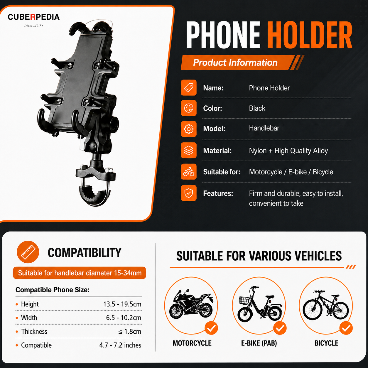 Motorcycle Phone Holder w Anti Theft [Set C]
