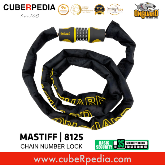 OnGuard Mastiff 8125 Bicycle Bike Chain Steel Ball Fixed Number Combo Lock Non Resettable (120cm Length 4mm Diameter)(Black)