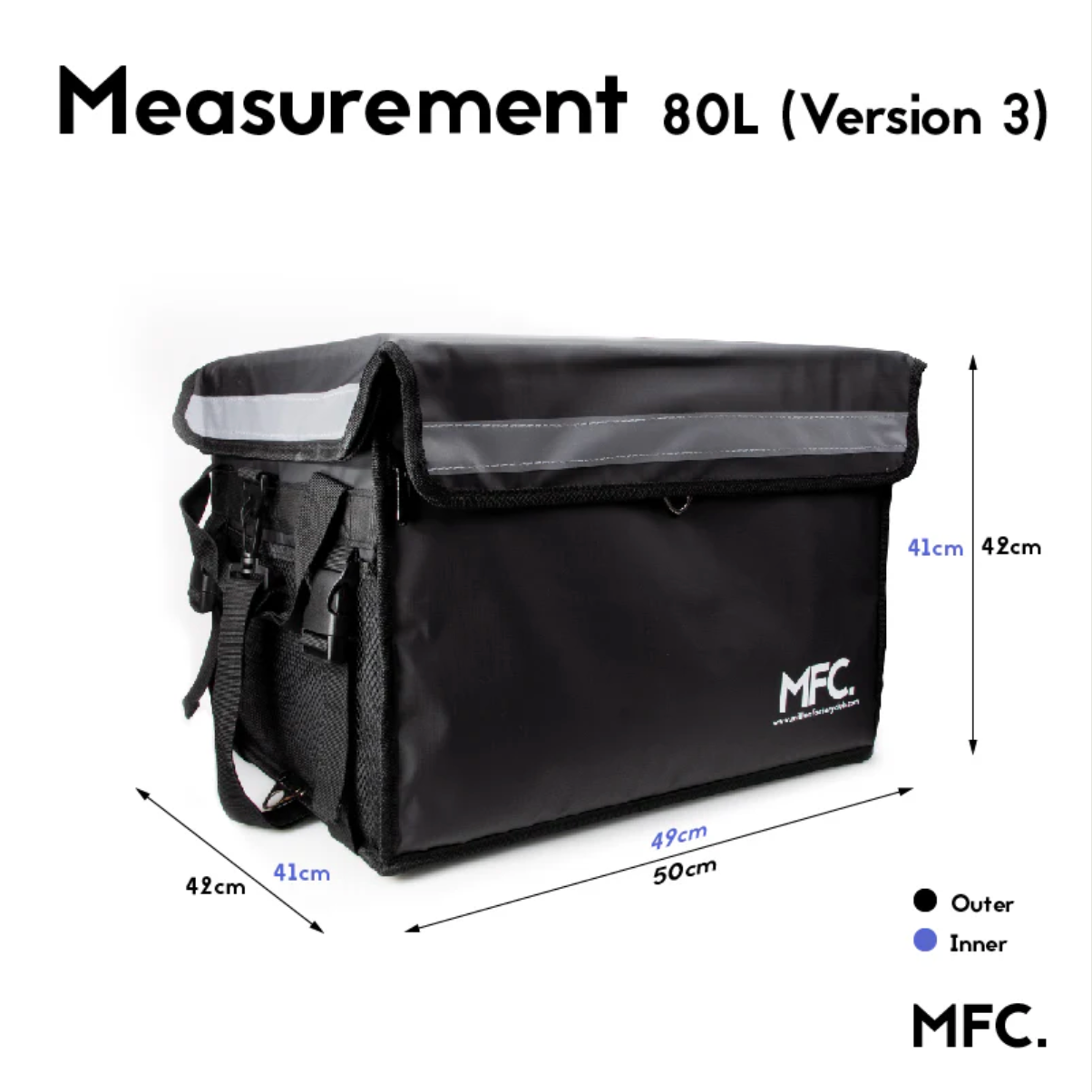 MFC 80L MAGNETO V3 Series Magnetic and Zip with Lock Ring Sling Food Delivery Thermal Bag